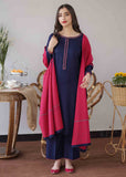 3 Piece Unstitched Embroidered Dhanak Fabric With wool shawl